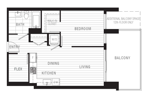 Plan 1F - 1 Bed + Flex + 1 Bath, 614 sq. ft.